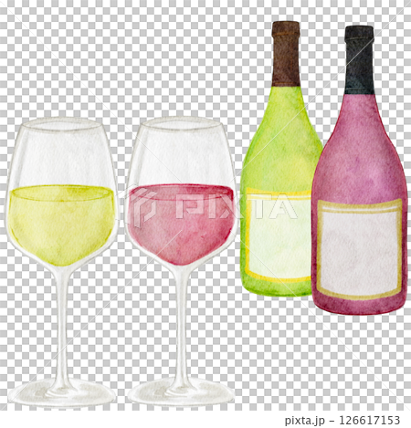 白酒，紅酒，飲料，水彩畫，插畫 126617153