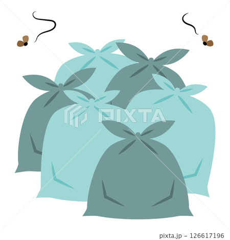 集めたゴミ袋に虫がたかるシンプルなイラスト 集めたゴミ袋に虫がたかるシンプルなイラスト 126617196