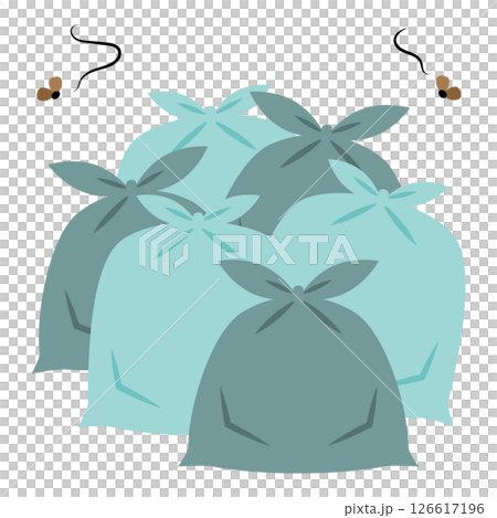 集めたゴミ袋に虫がたかるシンプルなイラスト 集めたゴミ袋に虫がたかるシンプルなイラスト 126617196