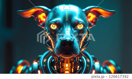alien cyborg dog metallic exterior eyes luminescence mythical grace of a dog with the cutting-edge technology of a cyborg, evoking a sense of wonder and curiosity within the viewer alien cyborg dog metallic exterior eyes luminescence mythical grace of a dog with the cutting-edge technology of a cyborg, evoking a sense of wonder and curiosity within the viewer 126617392