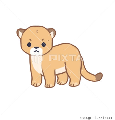 デフォルメ、ピューマの可愛いイラスト、アイコン、素材、背景なし 126617434