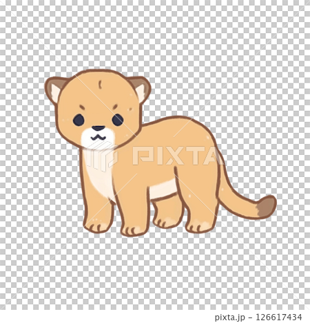 デフォルメ、ピューマの可愛いイラスト、アイコン、素材、背景なし 126617434