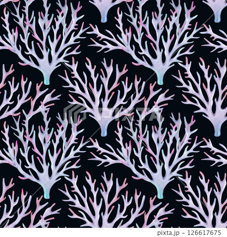 Seamless sea pattern with branched coral. Watercolor illustrations. Ocean reefs underwater animals. Hand drawn isolated art. Marine theme is suitable for decorating natural or underwater scenes Seamless sea pattern with branched coral. Watercolor illustrations. Ocean reefs underwater animals. Hand drawn isolated art. Marine theme is suitable for decorating natural or underwater scenes 126617675