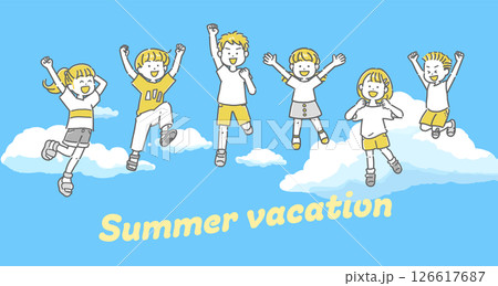 青空を背景にジャンプする子供たちのイラスト 青空を背景にジャンプする子供たちのイラスト 126617687