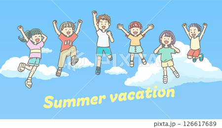 青空を背景にジャンプする子供たちのイラスト 青空を背景にジャンプする子供たちのイラスト 126617689