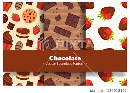 Chocolate Dessert Seamless Pattern Illustration with Melted Sweets and Cakes in Flat Cartoon Style 126618121