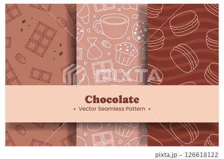 Chocolate Dessert Seamless Pattern Illustration with Melted Sweets and Cakes in Flat Cartoon Style 126618122