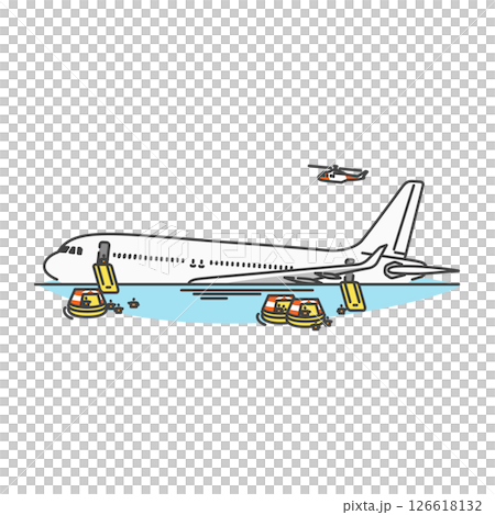 圖庫插圖: 國內客機墜毀在海上,緊急逃生滑梯,墜毀事故 圖庫插圖: 國內客機墜毀在海上,緊急逃生滑梯,墜毀事故 126618132