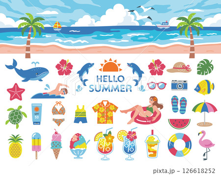 夏の旅行や海水浴に使えるアイコンセット 126618252