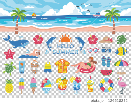 夏季旅遊和海灘圖標集 126618252