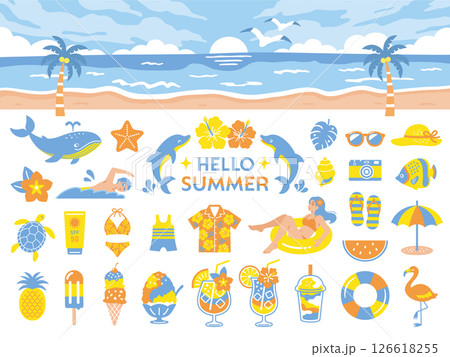 夏の旅行や海水浴に使えるアイコンセット 夏の旅行や海水浴に使えるアイコンセット 126618255