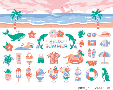 夏の旅行や海水浴に使えるアイコンセット 126618256