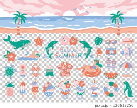夏の旅行や海水浴に使えるアイコンセット 126618256