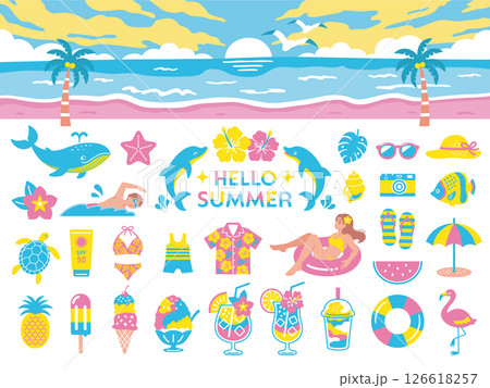 夏の旅行や海水浴に使えるアイコンセット 126618257