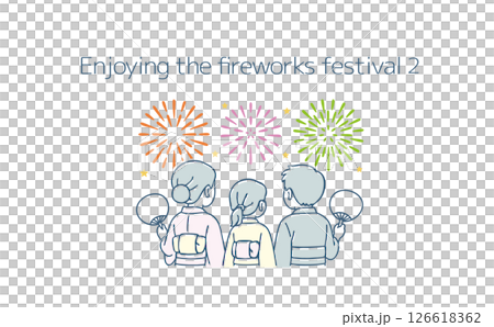 花火大会を楽しむ家族の後ろ姿 126618362