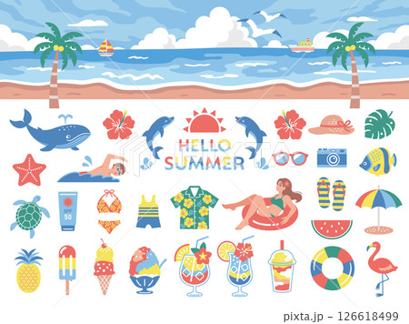 夏の旅行や海水浴に使えるアイコンセット 126618499