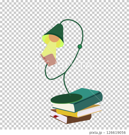 Illustration of a desk lamp for reading on top of a pile of books 126619056