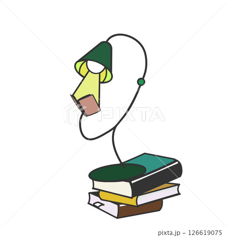 本の上で読書をする電気スタンド色付きイラスト 本の上で読書をする電気スタンド色付きイラスト 126619075