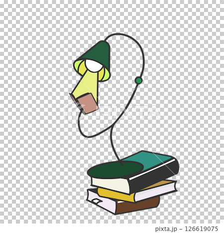 本の上で読書をする電気スタンド色付きイラスト 本の上で読書をする電気スタンド色付きイラスト 126619075