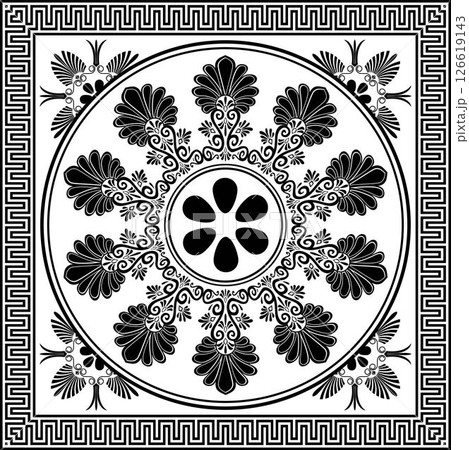 Square frame for design with Greek key, floral meander tile. Egyptian, Assyrian, Greek square frame. Greece, ancient Rome. Square european border. For European palace, textile, engraving,forging, tile 126619143