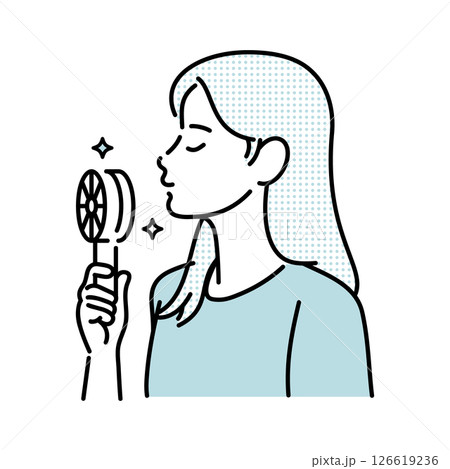 携帯扇風機で涼む女性イラスト 126619236