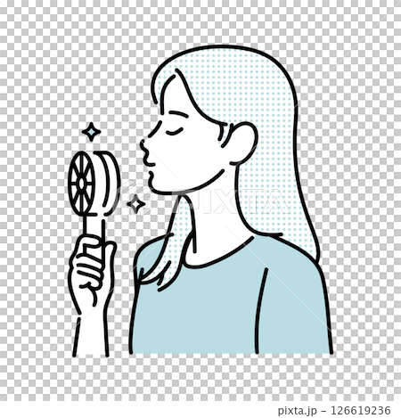 携帯扇風機で涼む女性イラスト 126619236