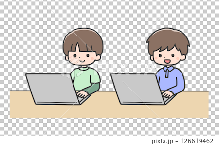 Two boys operating a laptop 126619462