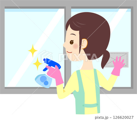 窓掃除をする女性のイラスト 窓掃除をする女性のイラスト 126620027