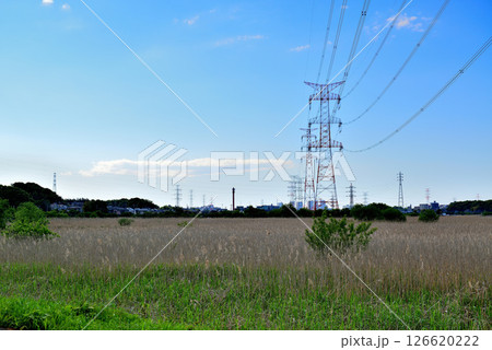千葉県 手賀沼沿いに架かる架空送電線と鉄塔 千葉県 手賀沼沿いに架かる架空送電線と鉄塔 126620222