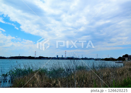 千葉県 手賀沼沿いに架かる架空送電線と鉄塔 千葉県 手賀沼沿いに架かる架空送電線と鉄塔 126620225