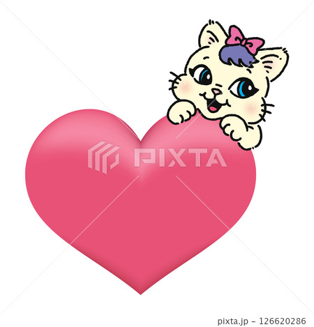 ハートからひょっこり顔を出したネコ 126620286