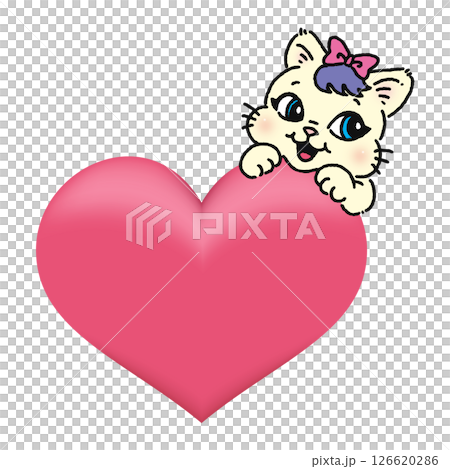ハートからひょっこり顔を出したネコ 126620286