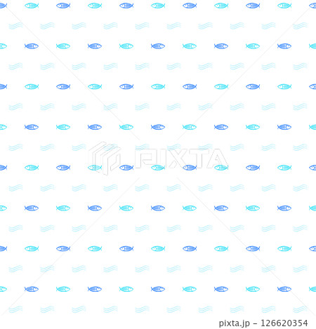 海の魚とさざ波のパターンイラスト 背景素材 スウォッチ対応 寒色 126620354