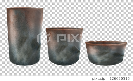 Dark pots for plants, flowers. Large planter, vase with a textured gradient. Watercolor container template for home, office, garden, for urban jungle, greenhouse, indoor and garden flowers and plants Dark pots for plants, flowers. Large planter, vase with a textured gradient. Watercolor container template for home, office, garden, for urban jungle, greenhouse, indoor and garden flowers and plants 126620516