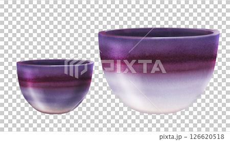 Purple pot for plants, flowers. Large planter, vase with a textured gradient. Watercolor container template for home, office, garden, for urban jungle, greenhouse, indoor and garden flowers and plants 126620518
