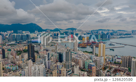 Vibrant Harbor and Skyline View in Busy Urban Waterfront Area Vibrant Harbor and Skyline View in Busy Urban Waterfront Area 126620580