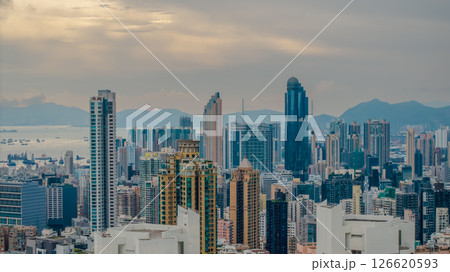 View of a Dense Urban Metropolis at Sunset 126620593