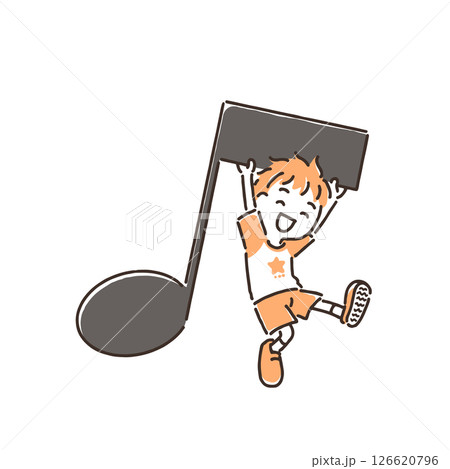 音符にぶら下がっている男の子 126620796