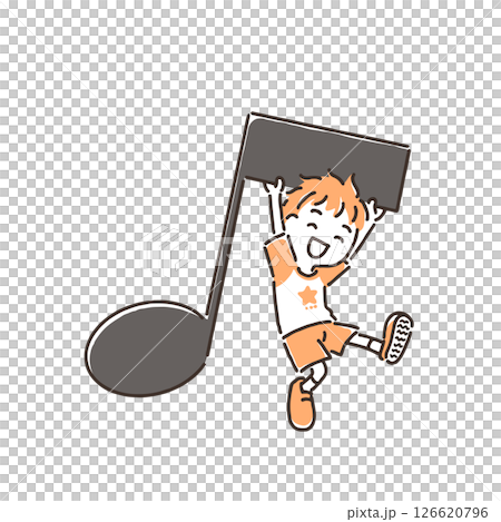 音符にぶら下がっている男の子 126620796