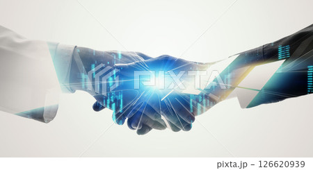 握手するエンジニアとデジタルテクノロジーのコラージュ 126620939