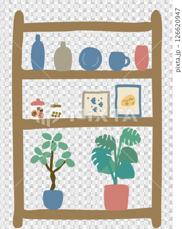 時尚的室內裝潢、貨架和陳列品的插圖 126620947