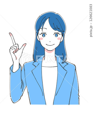 人差し指を立てたスーツの女性、手描き風 126621083