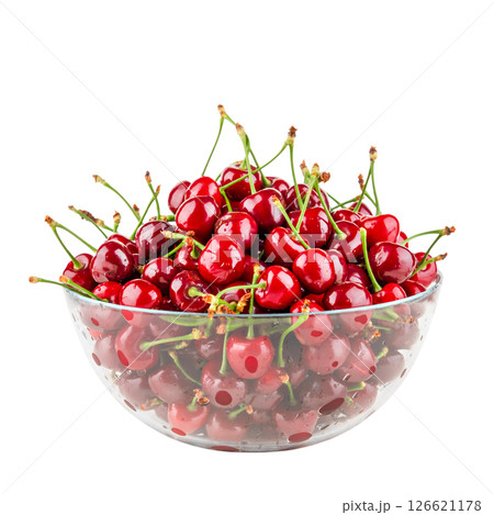 glass bowl with cherries isolated on white background 126621178