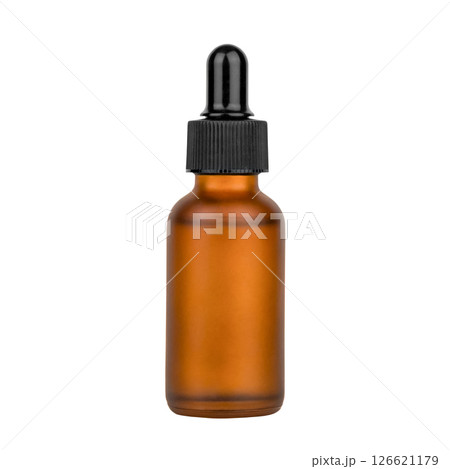 cosmetic glass brown bottle with pipette isolated on white background 126621179