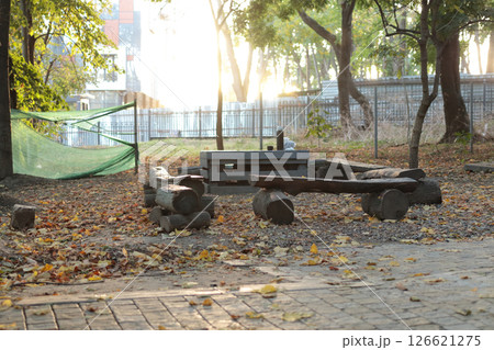 A halt in the park area of the city in a clearing. A halt in the park area of the city in a clearing. 126621275