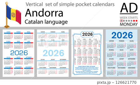 Andorra vertical Set of pocket calendars for 2026 Andorra vertical Set of pocket calendars for 2026 126621770