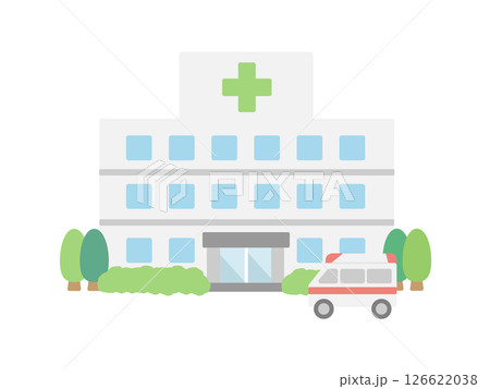 病院  救急車  建物  イラスト 126622038