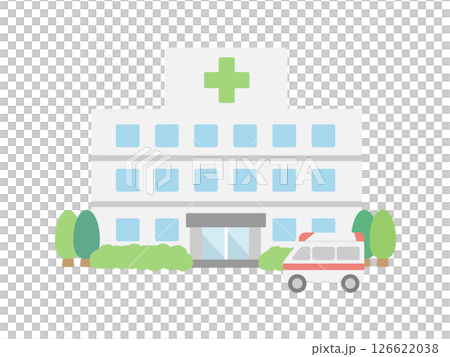 病院  救急車  建物  イラスト 126622038