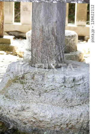 鳥取県 白兎神社の本殿を支える土台石に菊の彫刻が施されている菊座石 鳥取県 白兎神社の本殿を支える土台石に菊の彫刻が施されている菊座石 126622112