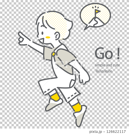 Children running towards a goal - simple and stylish line drawing illustration 126622117